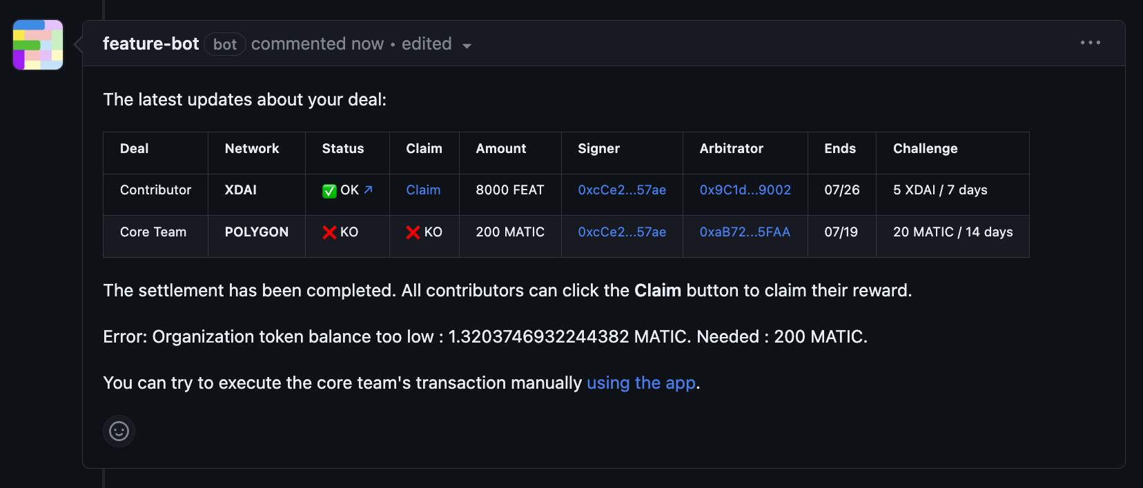 FEATURE bot error